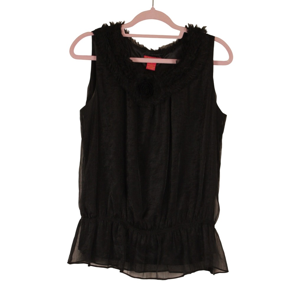 Sunny Leigh Whimsigoth Coquette Black Sleeveless Sheer Chiffon Peplum Blouse LP
